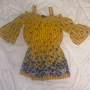 My Michelle romper-yellow with blue florals- Size Girls small